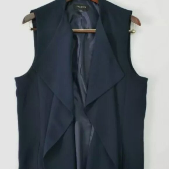 Talbots Navy Open Front Sleeveless VEST Drapey Long Women's Sz L (imperfect) - Picture 1 of 5
